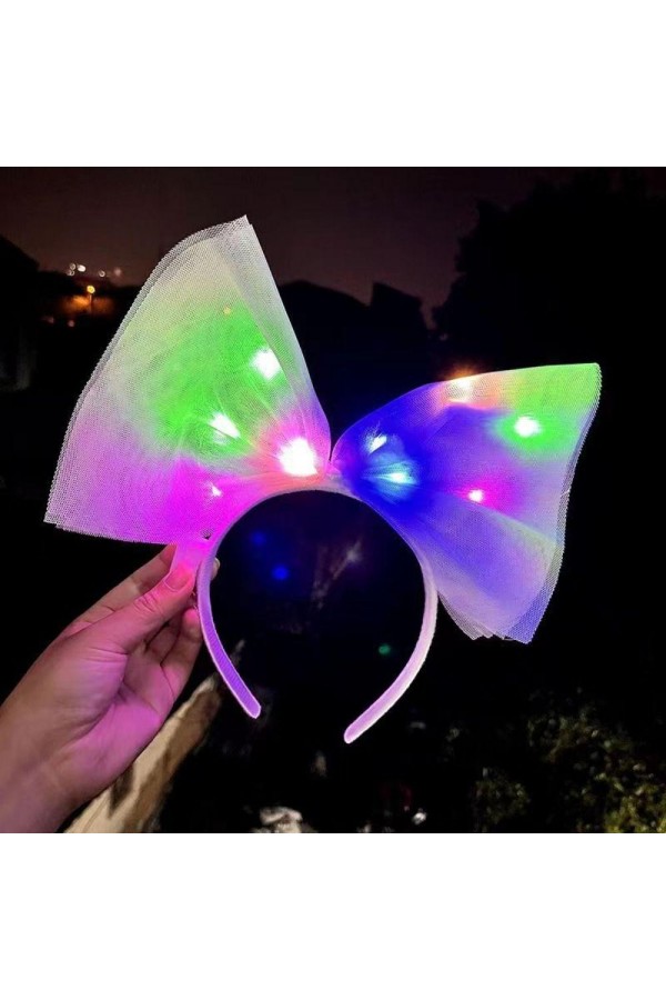 Rengarenk Led Işıklı Fiyonk Şekilli Tül Parti Tacı Beyaz Renk 25x25 cm