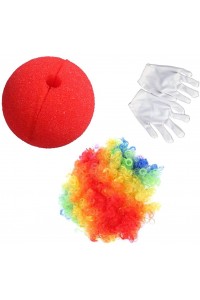 Parti Aksesuar Palyaço Peruk Beyaz Eldiven Kırmızı Sünger Burun Palyaço Seti