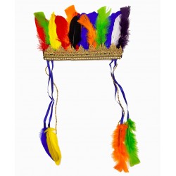 Rengarenk Tüylerle İşlenmiş Lastikli Kızılderili Başlığı