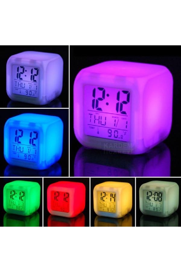 Renk Değiştiren Küp Masa Saati Dekoratif Hediyelik