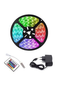 Rgb Şerit 5 Metre 16 Renkli Kumandalı Adaptörlü Çift Taraflı Bant