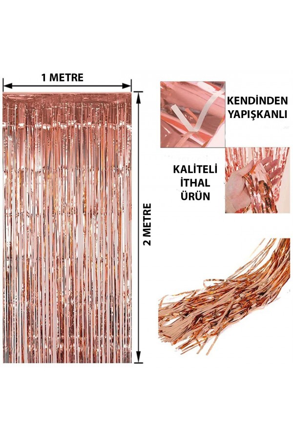 Rose Gold Püsküllü Kapı Perdesi - Parti, Bekarlığa Veda, Doğum Günü 1x2 m Rose Gold Püsküllü Kapı Perdesi - Parti, Bekarlığa Veda, Doğum Günü 1x2 m