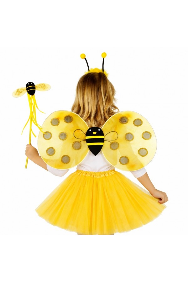 Sarı Renk Arı Kanadı Kostüm Seti (Tütü, Kanat, Taç, Asa)