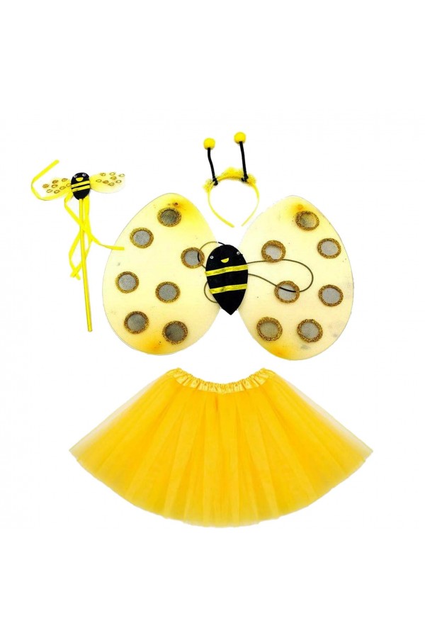 Sarı Renk Arı Kanadı Kostüm Seti (Tütü, Kanat, Taç, Asa)
