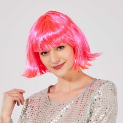 Parti Aksesuar Şeker Pembe Renk Parti Peruğu Küt Saç Parti Aksesuar Şeker Pembe Renk Parti Peruğu Küt Saç