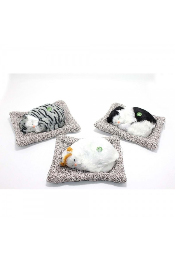 Ses Çıkaran Yastıkda Uyuyan Kedi Dekoratif Hediyelik