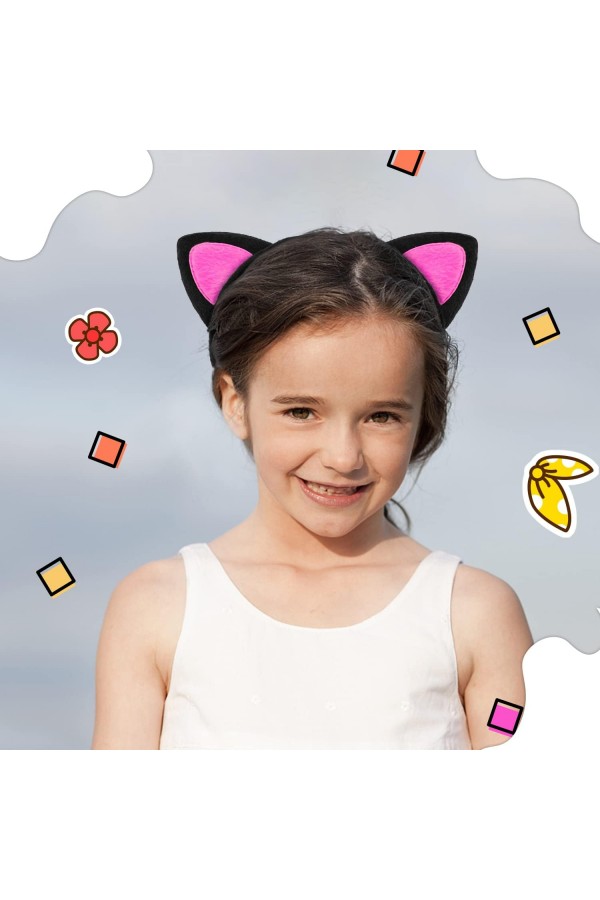 Sevimli Kedi Kulak Pofuduk Kedi Taç Siyah İçi Şeker Fuşya Renk 17x15 cm