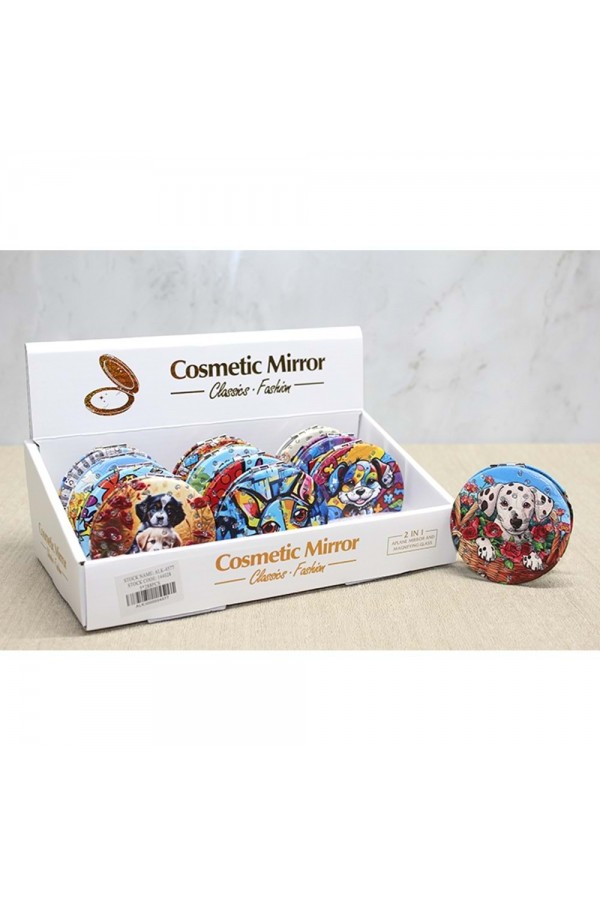 Sevimli Köpek Tasarımıyla Taş İşlemeli İnce El Aynası Yuvarlak