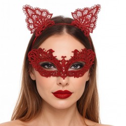 Şık Kırmızı Dantel Maske ve Taç Seti 5 No Şık Kırmızı Dantel Maske ve Taç Seti 5 No