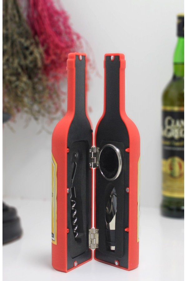 Şişe Tirbuşon Seti Küçük Kırmızı