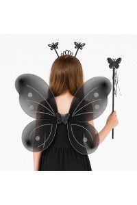 Siyah Kelebek Kız Seti – 50 cm Kelebek Kanadı, Taç ve Asa