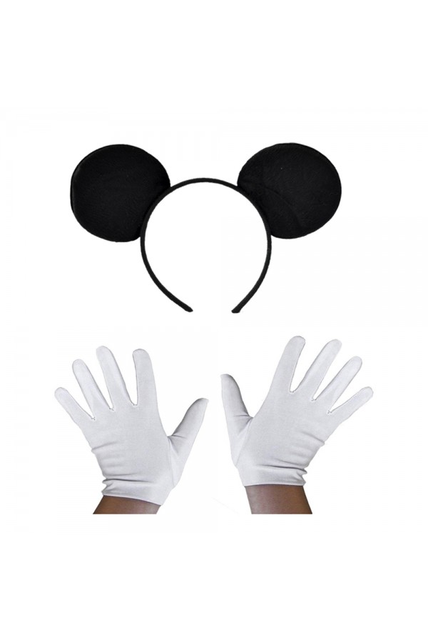Parti Malzemeleri Siyah Mickey Mouse Tacı ve Beyaz Eldiven Seti