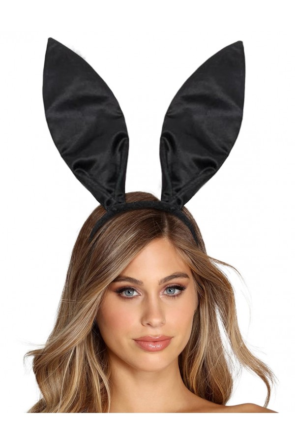 Siyah Renk Saten Kaplama Şekil Verilebilir Tavşan Kulak Taç 35x11 cm