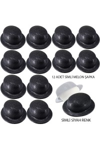 Siyah Renk Simli Melon Yuvarlak Parti Şapkası 12 Adet Siyah Renk Simli Melon Yuvarlak Parti Şapkası 12 Adet