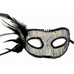 Siyah Renk Yandan Tüylü Pul Payet İşlemeli Parti Maskesi 23x12 cm Siyah Renk Yandan Tüylü Pul Payet İşlemeli Parti Maskesi 23x12 cm