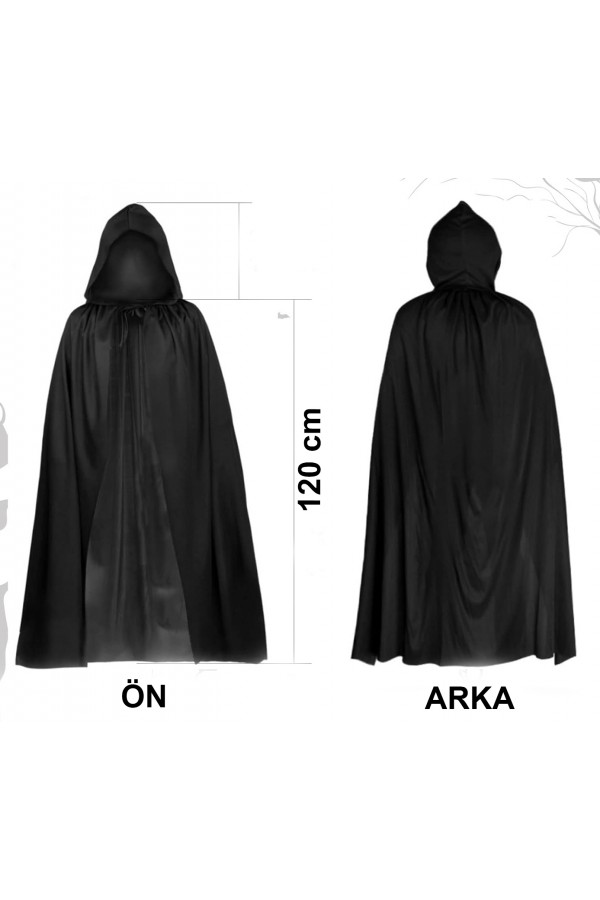Siyah Uzun Pelerin 120 cm Kapüşonlu – Cosplay ve Parti Kostümü Siyah Uzun Pelerin 120 cm Kapüşonlu – Cosplay ve Parti Kostümü
