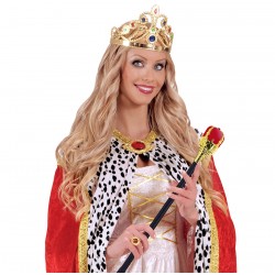 Taşlı Altın Renk Prenses Tacı ve Kırmızı Kraliyet Prenses Asası Taşlı Altın Renk Prenses Tacı ve Kırmızı Kraliyet Prenses Asası