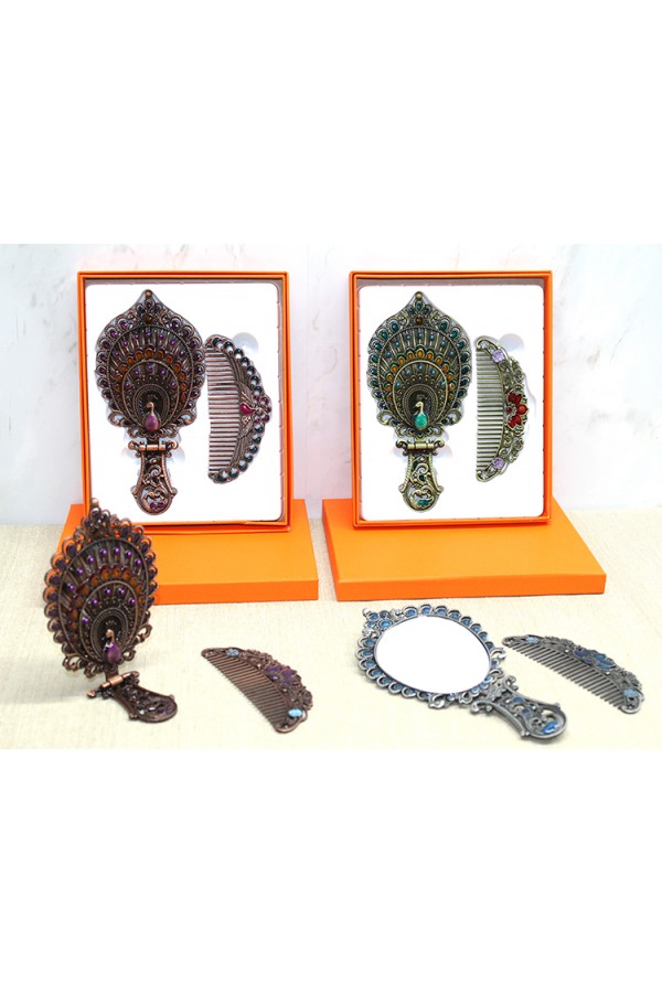 Tavuskuşu Katlanabilir Ayna Ve Tarak Seti Orta Boy