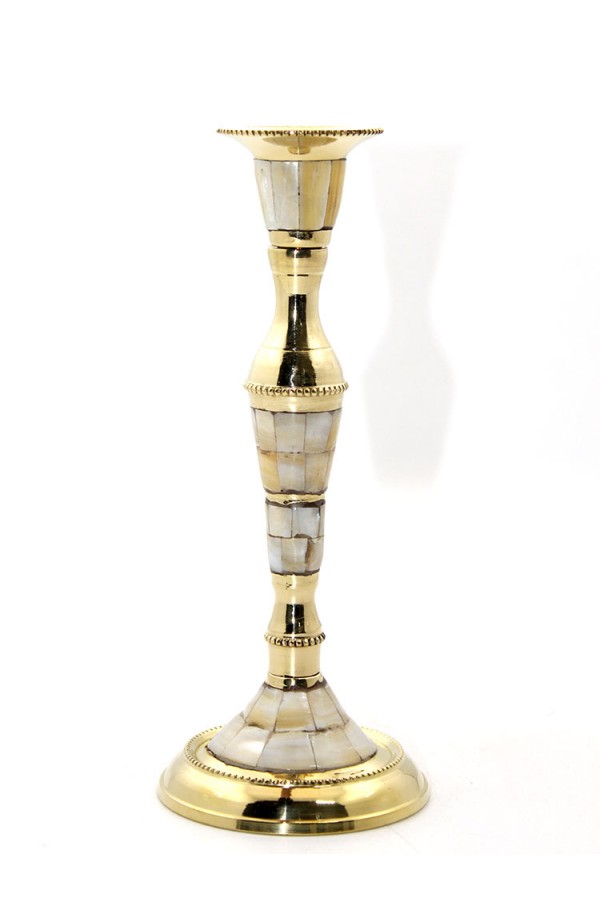 Tekli Pirinç Sedefli Şamdan