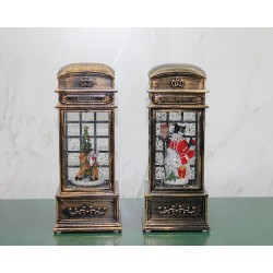 Telefon Kulübesi Tasarımı Yılbaşı Temalı Işıklı Müzikli Kar Küresi Telefon Kulübesi Tasarımı Yılbaşı Temalı Işıklı Müzikli Kar Küresi