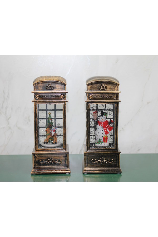 Telefon Kulübesi Tasarımı Yılbaşı Temalı Işıklı Müzikli Kar Küresi