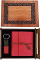 Ahşap Kutulu Kırmızı Deri Defter ve Anahtarlık Set