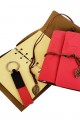 Ahşap Kutulu Kırmızı Deri Defter ve Anahtarlık Set