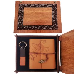 Ahşap Kutulu Taba Renk Deri Defter Anahtarlık Set Ahşap Kutulu Taba Renk Deri Defter Anahtarlık Set