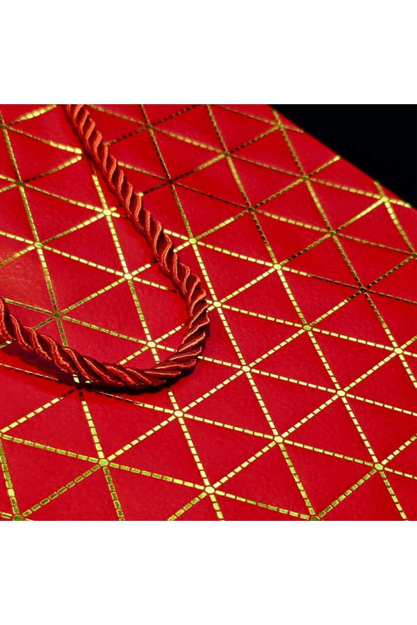 Büyük Boy Kırmızı Gold Desenli Hediye Çantası