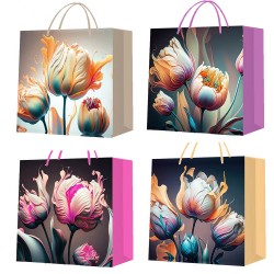 Büyük Boy Lale Desenli Karton Hediye Çantası Büyük Boy Lale Desenli Karton Hediye Çantası