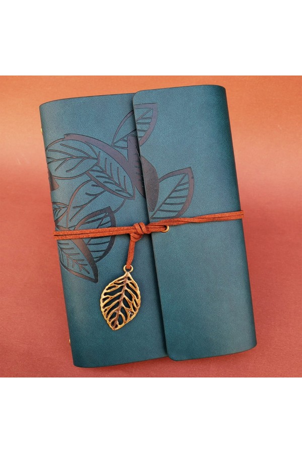 Deri Yaprak Desenli Petrol Mavisi Defter