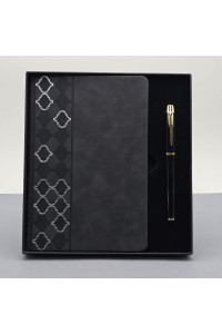 Desenli Siyah Deri Defter Kalem Set Desenli Siyah Deri Defter Kalem Set