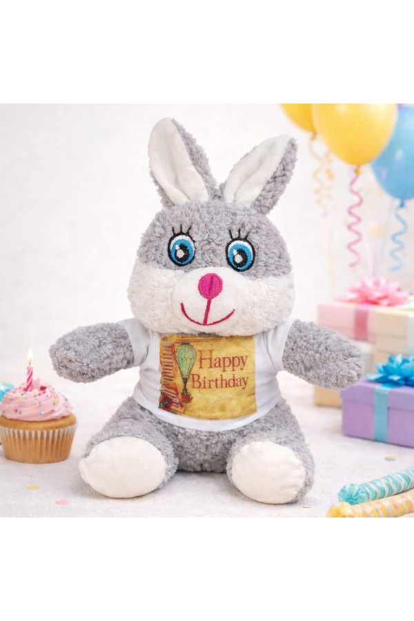 Doğum Günü Tişörtlü Peluş Tavşan