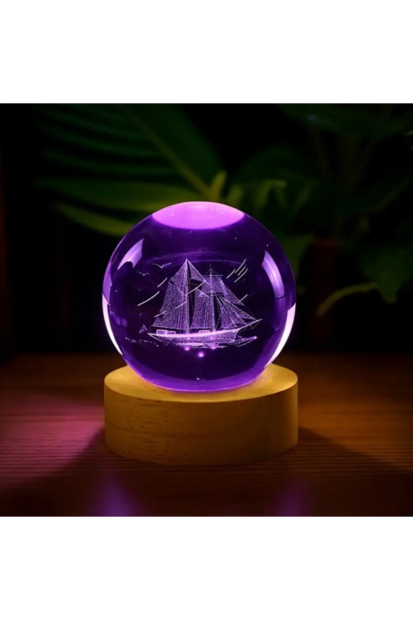 Gemi Motifli Renk Değiştiren Cam Küre