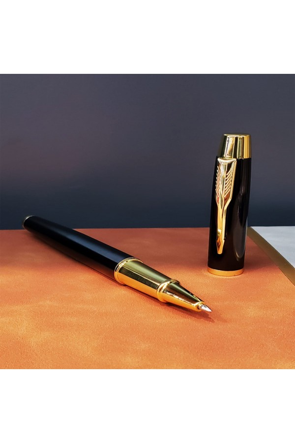 Gold Desen Siyah Deri Defter Kalem Set