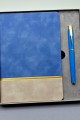 Gold Şeritli Mavi Defter Ve Kalem Seti