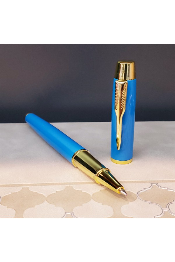 Gold Şeritli Mavi Defter Ve Kalem Seti