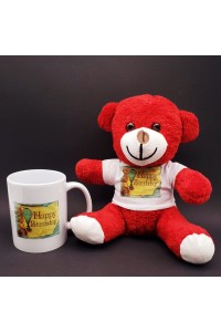 Happy Birthday Baskılı Kırmızı Ayı Ve Kupa Bardak Seti