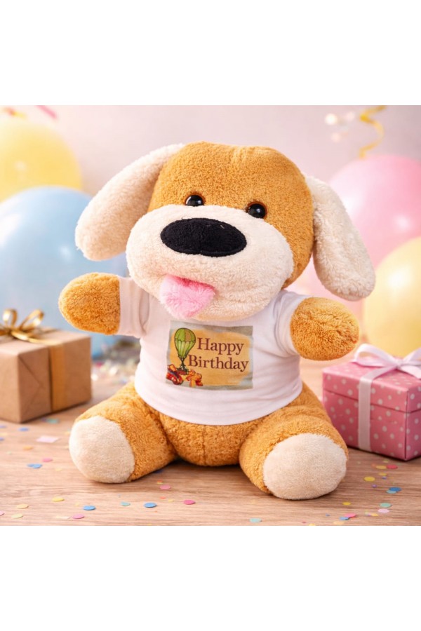 Happy Birthday Tişörtlü Peluş Oyuncak Köpek