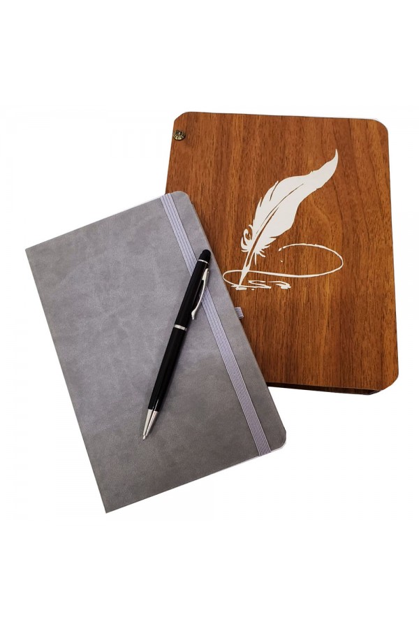 Hediyelik Metal Kalem ve Çizgili Deri Defter