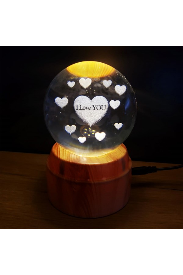 I Love You Tasarım Standlı Cam Küre