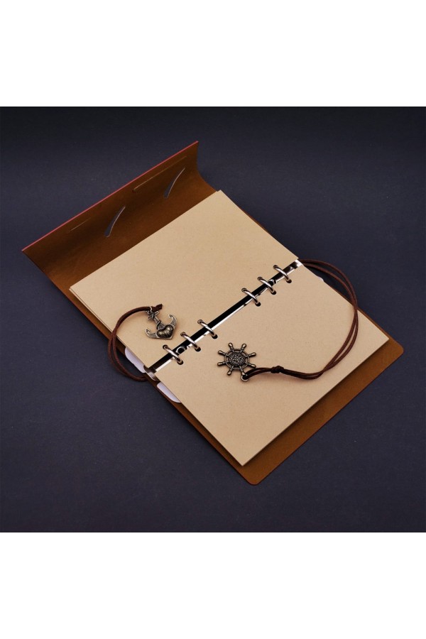 Kahverengi Pusula Temalı Deri Defter