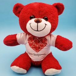 Kalpli Seni Seviyorum Tişörtlü Kırmızı Ayıcık Kalpli Seni Seviyorum Tişörtlü Kırmızı Ayıcık