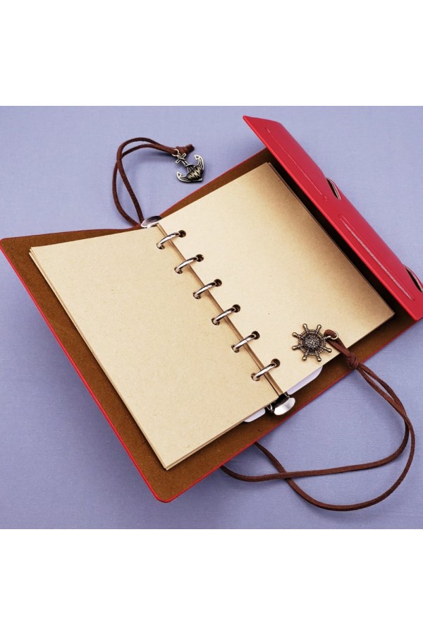 Küçük Boy Pusula Baskılı Deri Defter
