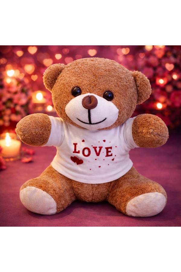 Love Baskılı Tişörtlü Kahverengi Ayıcık