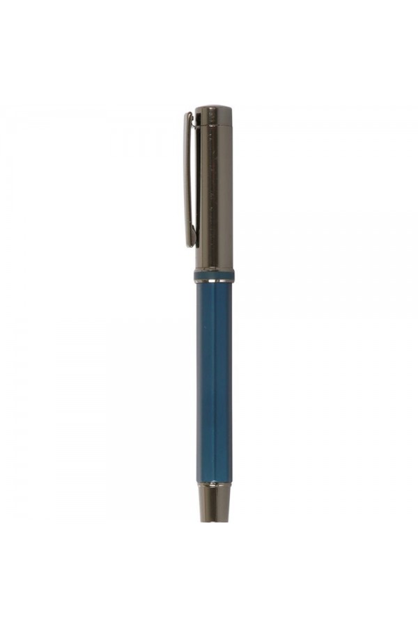 Mavi Beyaz Deri Kapaklı Defter Ve Metal Kalem Set