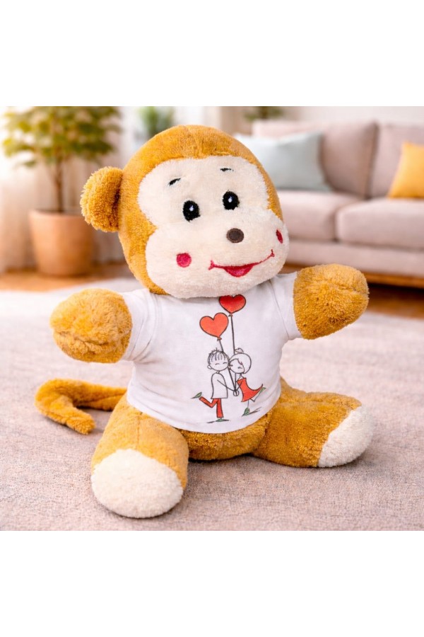 Mutlu Aşıklar Tasarım Tişörtlü Peluş Sevimli Maymun