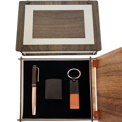 Özel Ahşap Kutulu Bakır Roller Kalem Anahtarlık ve Çakmak Set Özel Ahşap Kutulu Bakır Roller Kalem Anahtarlık ve Çakmak Set