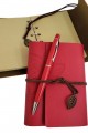 Özel Ahşap Kutulu Kırmızı Deri Defter ve Kalem Set