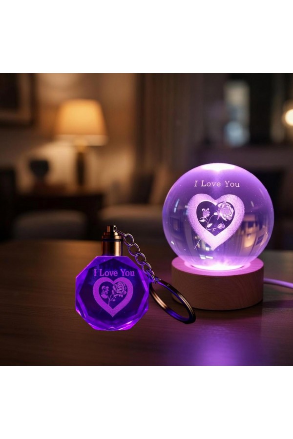 Renk Değiştiren I Love You Cam Küre Ve Kristal Anahtarlık